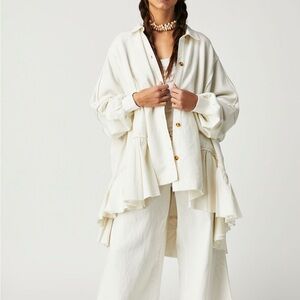 Free People Buttondown Sweatshirt Optic White Cream Oversized Shirt Small